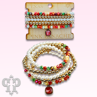 Five strand crystal and pearl bead bracelet set, Austrian crystal