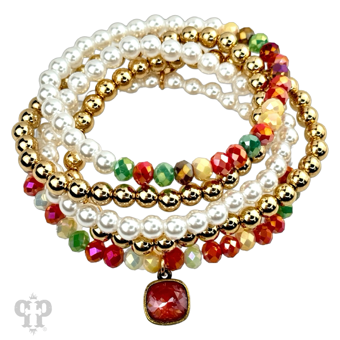 Five strand crystal and pearl bead bracelet set, Austrian crystal