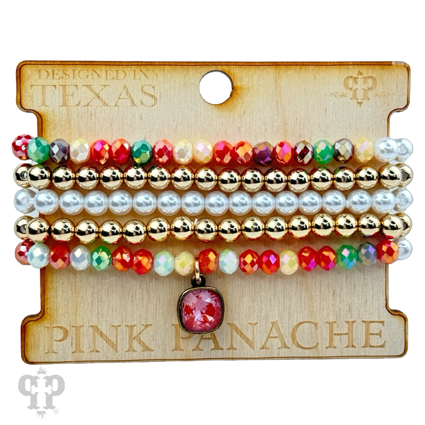 Five strand crystal and pearl bead bracelet set, Austrian crystal