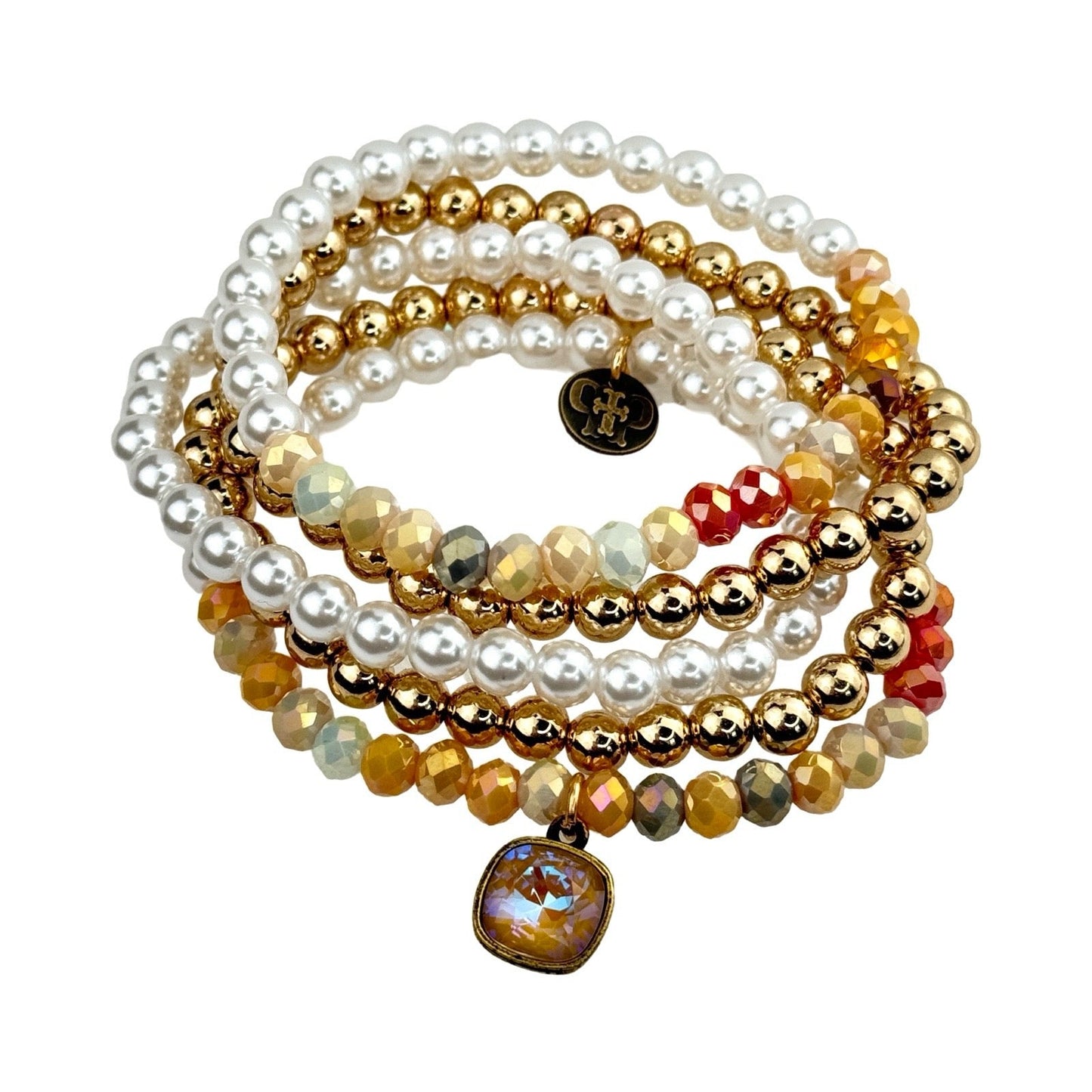 Five strand crystal and pearl bead bracelet set, Austrian crystal