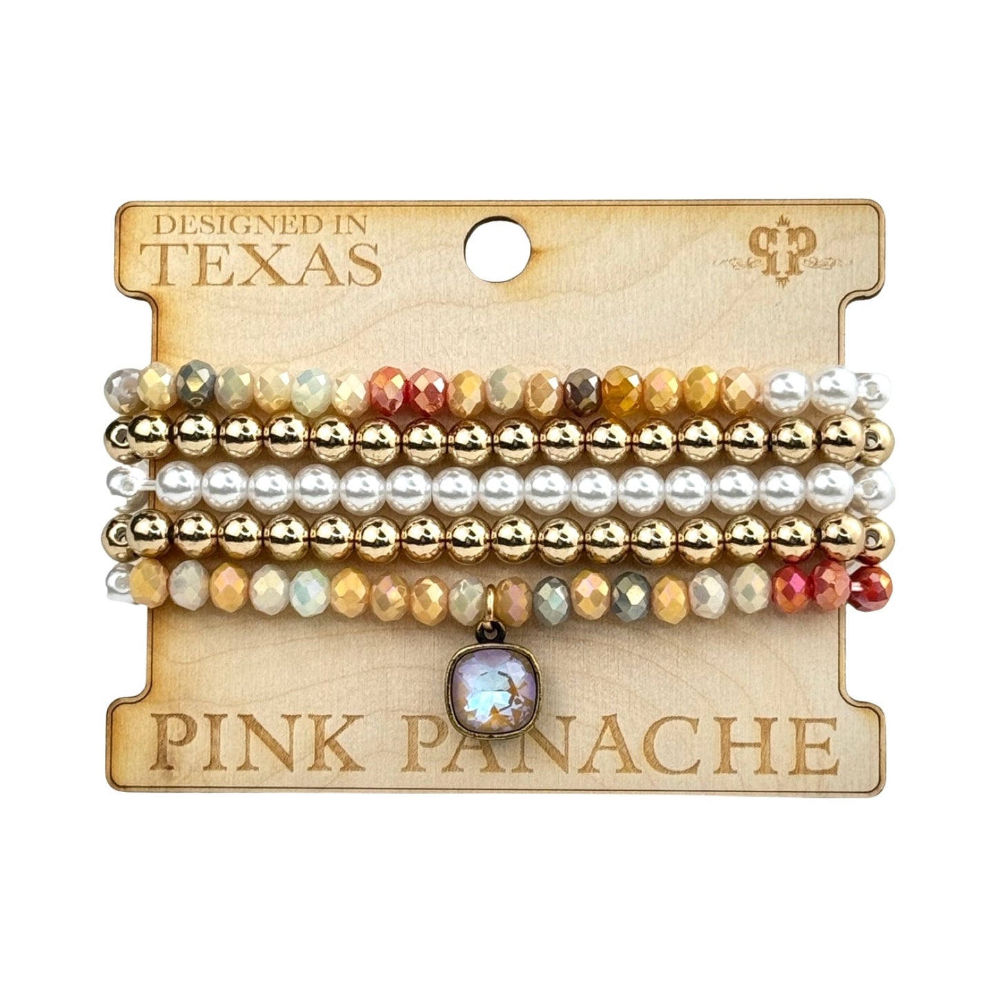 Five strand crystal and pearl bead bracelet set, Austrian crystal