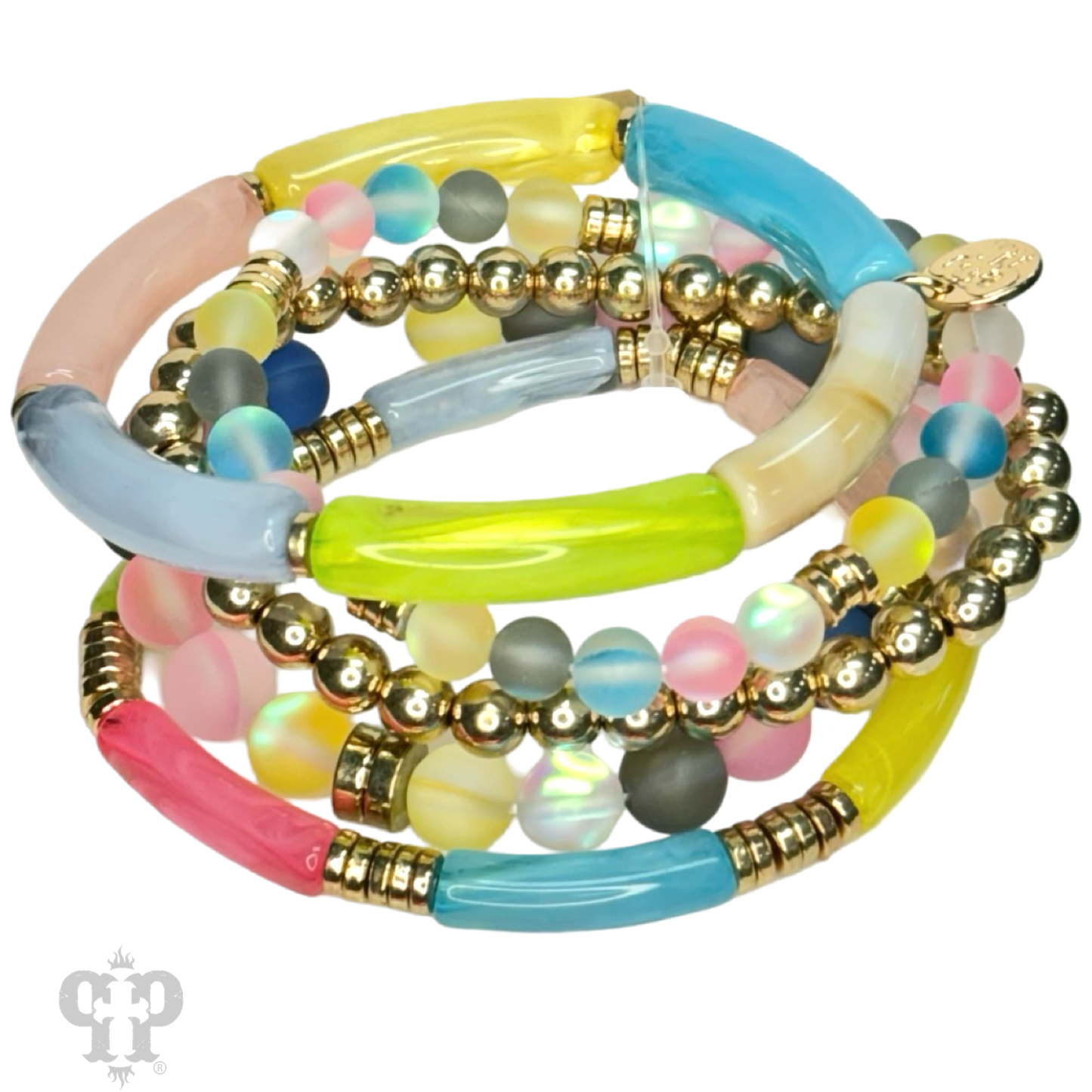 Multi-color round and bamboo bead bracelet set