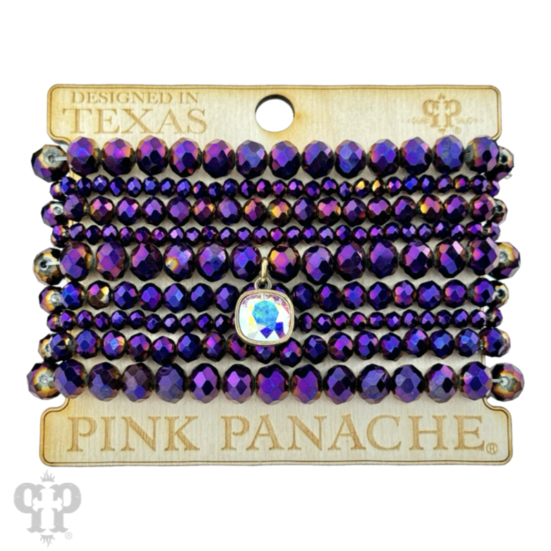 Nine strand faceted bead bracelet set with Austrian crystal