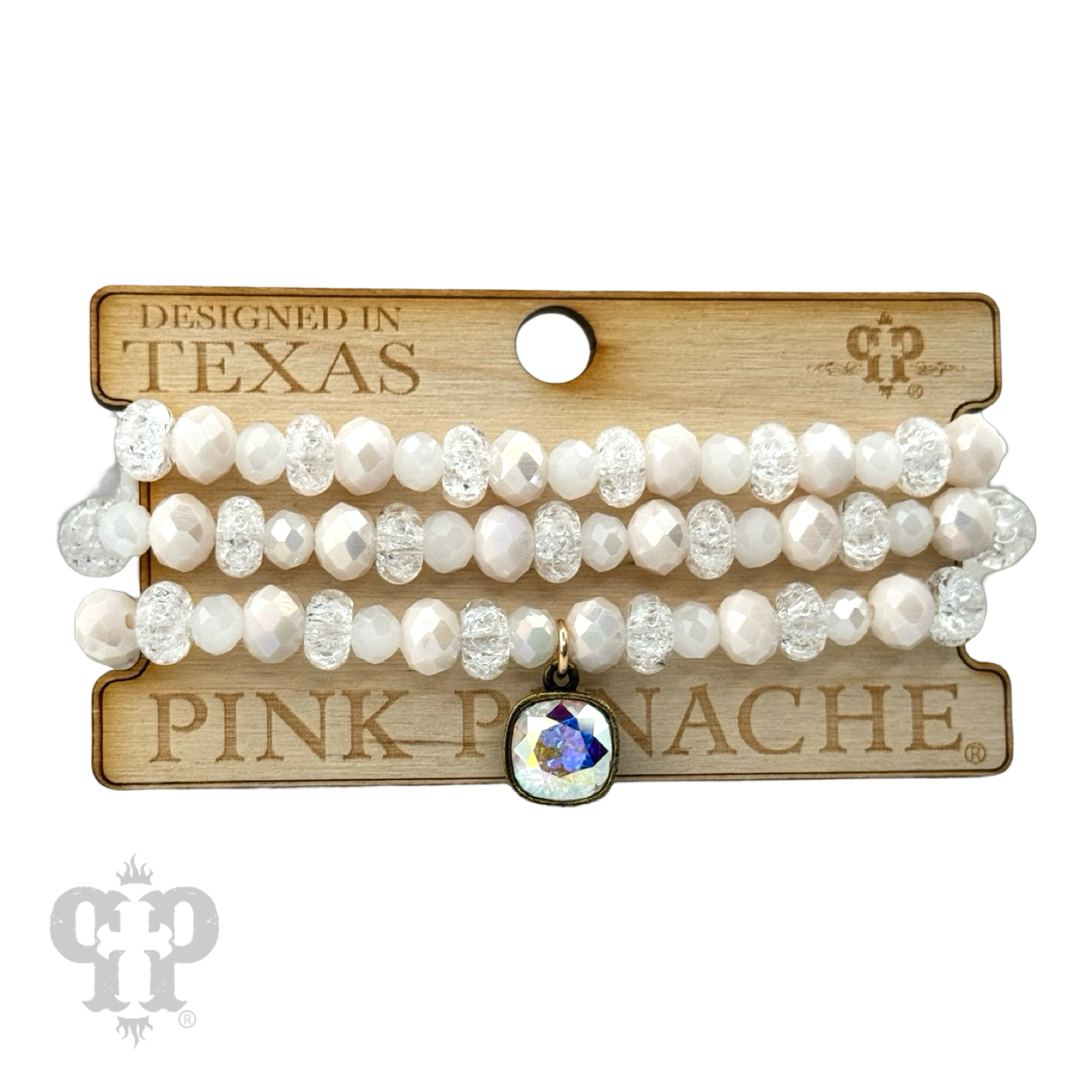 Transluscent and opaque beaded bracelet set with Austrian crystal