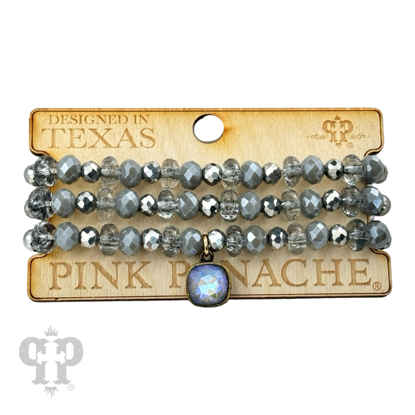 Transluscent and opaque beaded bracelet set with Austrian crystal