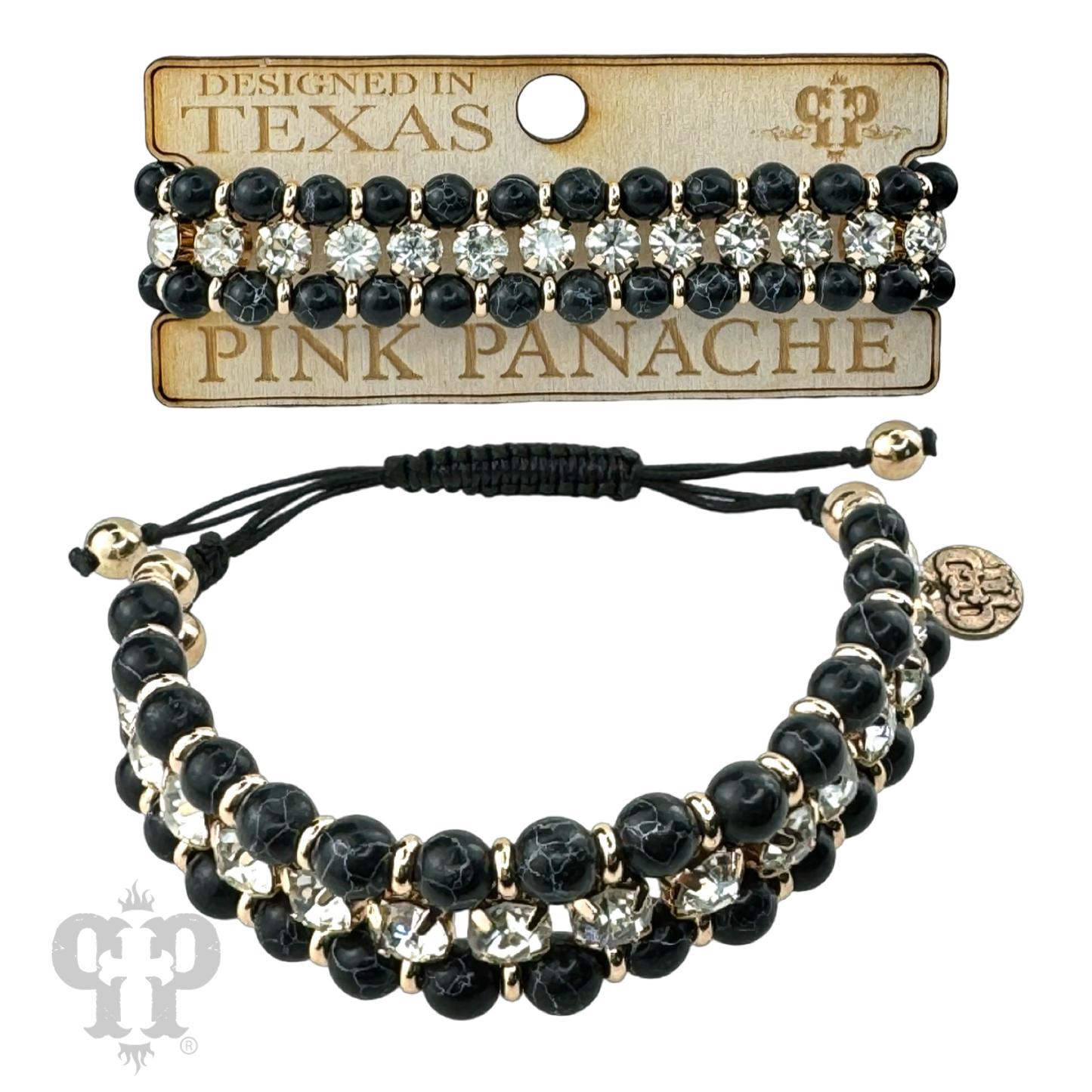Bead and rhinestone adjustable bracelet