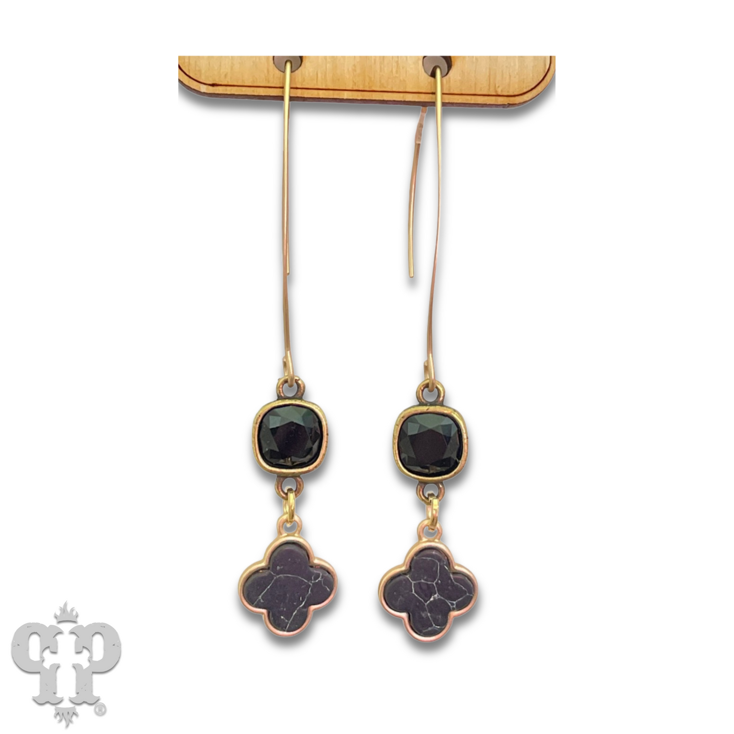 Petite clover charm long earring with Austrian crystal, last call