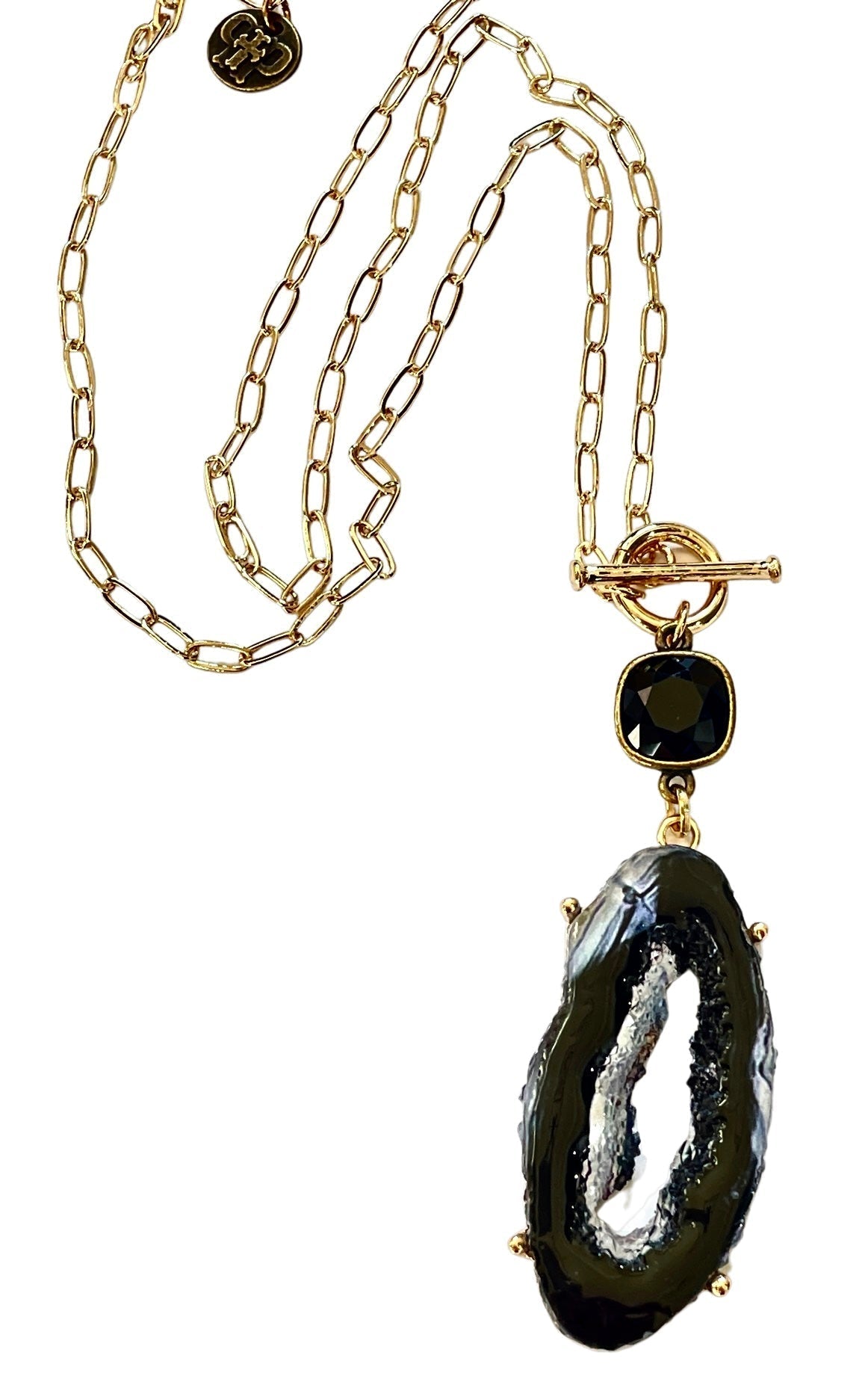 Druzy pendant necklace with Austrian crystal