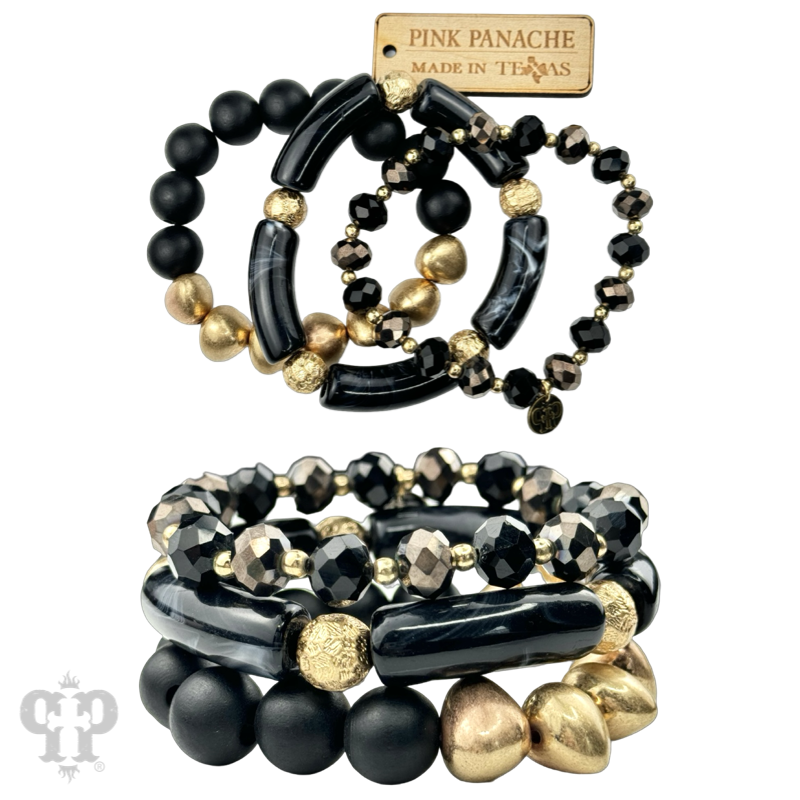 Chunky bead and gold mix bracelet set