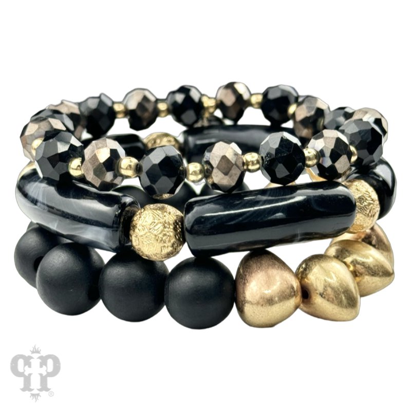 Chunky bead and gold mix bracelet set