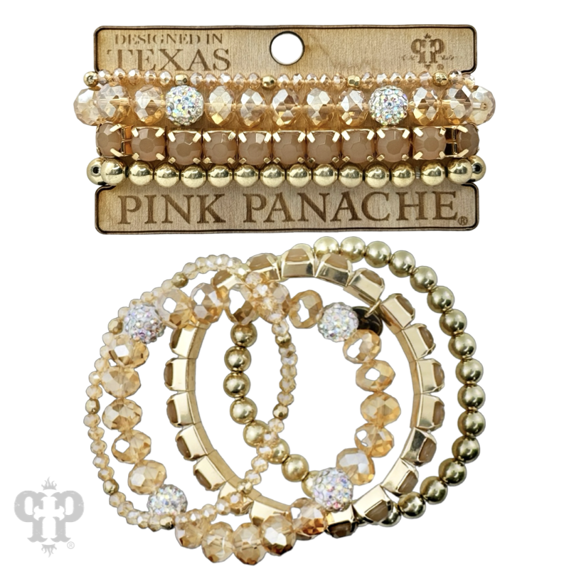 Coffee color and gold crystal beaded bracelet