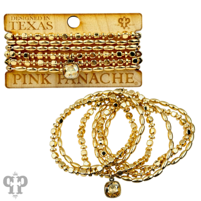 Gold bicone and square bead stacked bracelet