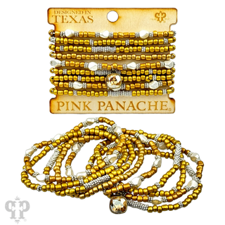 Gold, silver and white pony bead stacked bracelet