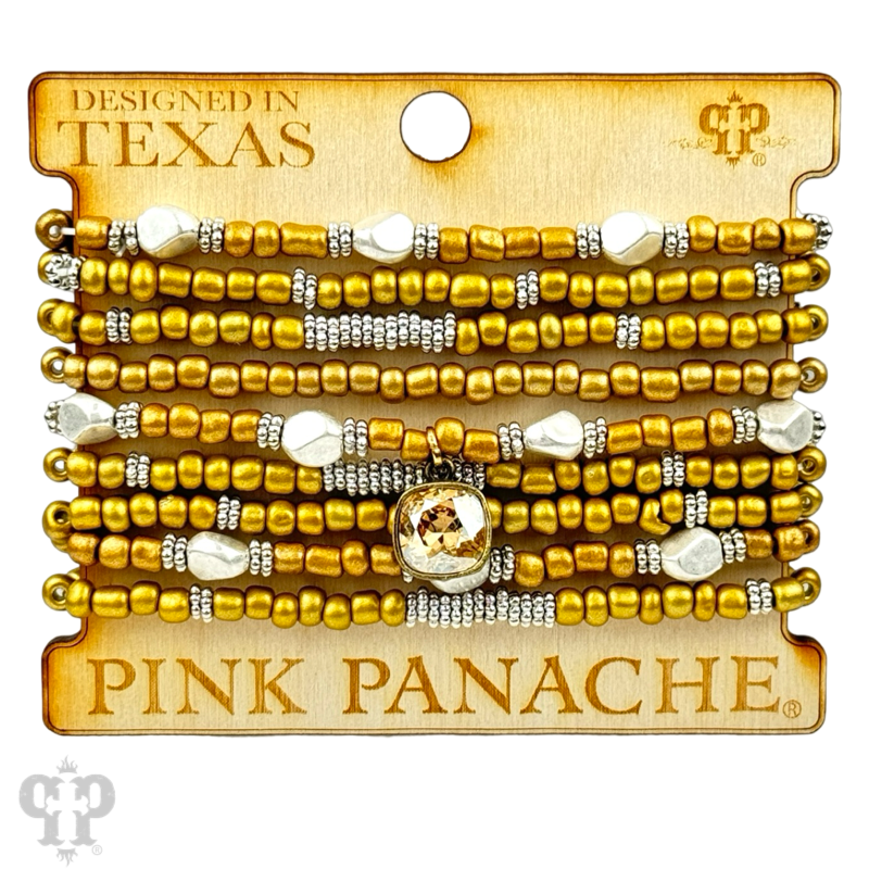 Gold, silver and white pony bead stacked bracelet