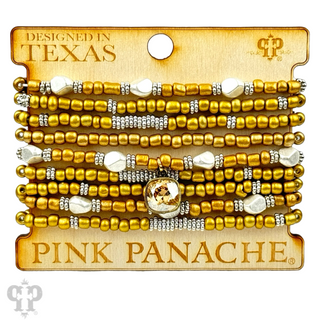 Gold, silver and white pony bead stacked bracelet