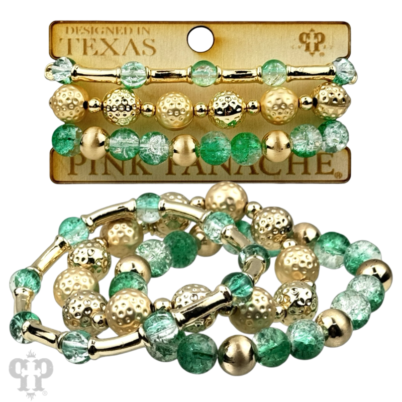 Ombre crackle and gold hammered bead stack bracelet