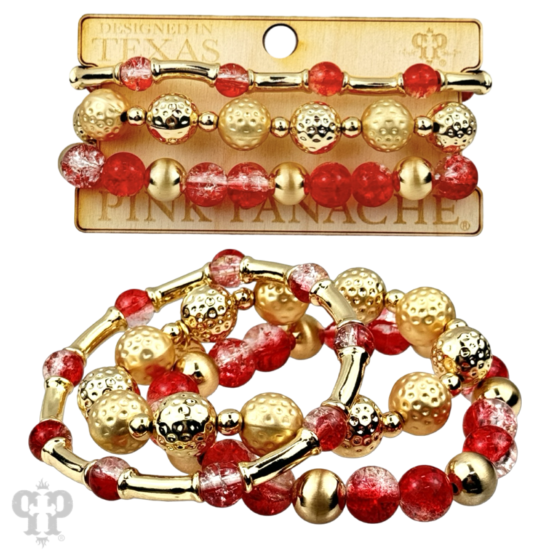Ombre crackle and gold hammered bead stack bracelet