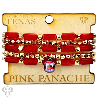 Red square tube acrylic bead stacked bracelet