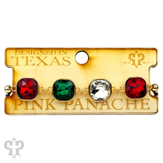 Square colorful rhinestone and stretch gold tone bracelet