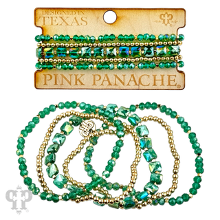 Square and round faceted bead bracelet stack