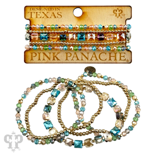 Square and round faceted bead bracelet stack