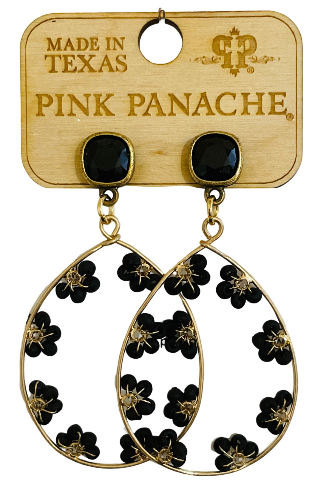 Flower seed bead teardrop earring with Austrian crystal