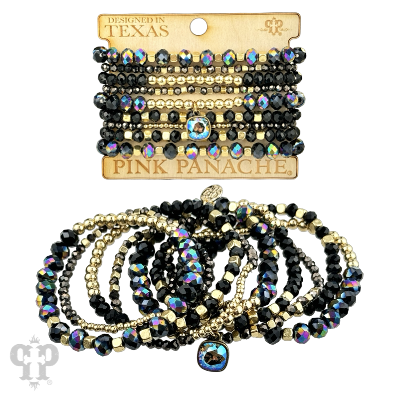 Faceted and smooth bead stacked bracelet, Austrian crystal