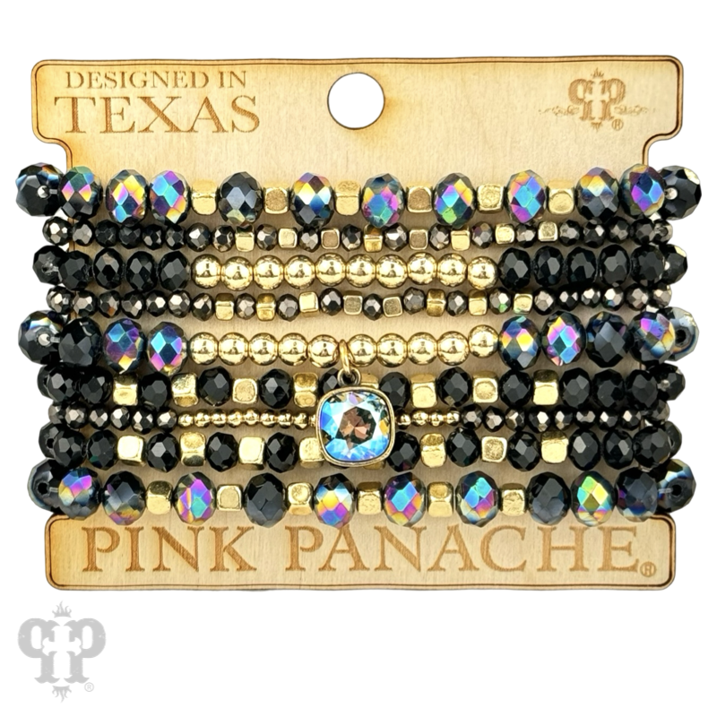 Faceted and smooth bead stacked bracelet, Austrian crystal