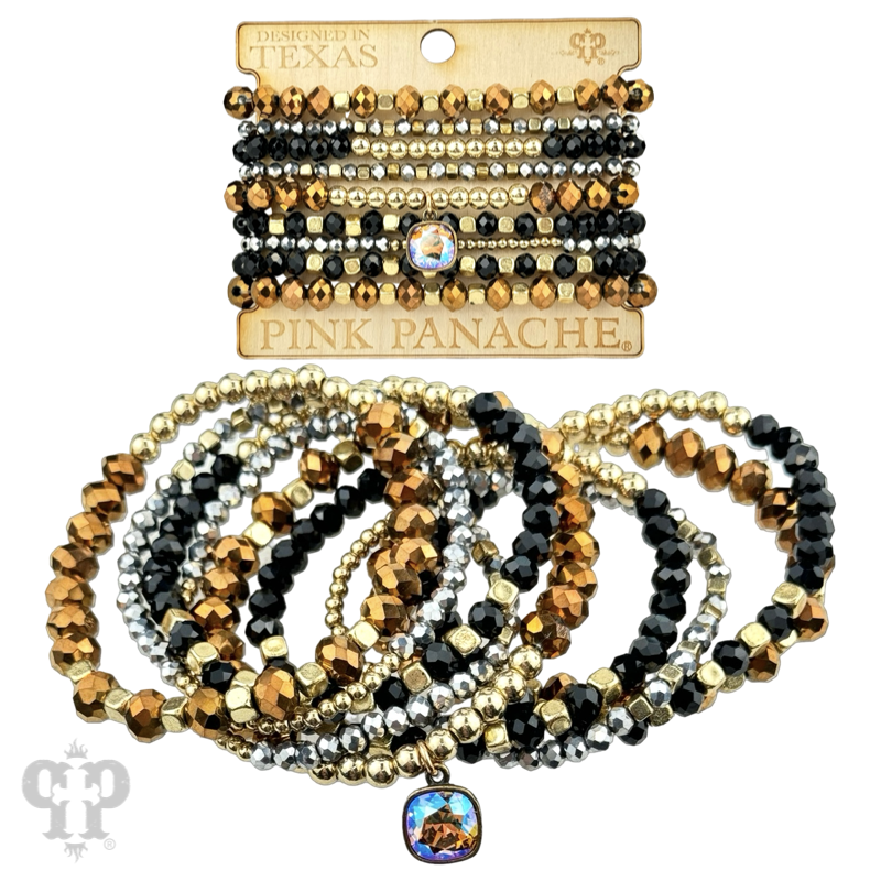 Faceted and smooth bead stacked bracelet, Austrian crystal