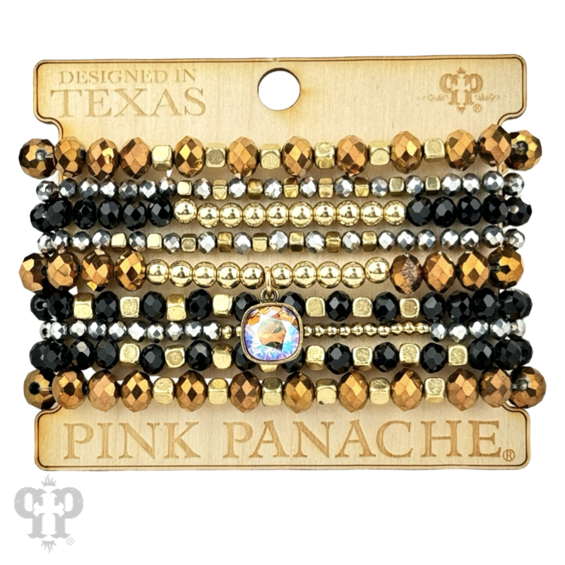 Faceted and smooth bead stacked bracelet, Austrian crystal