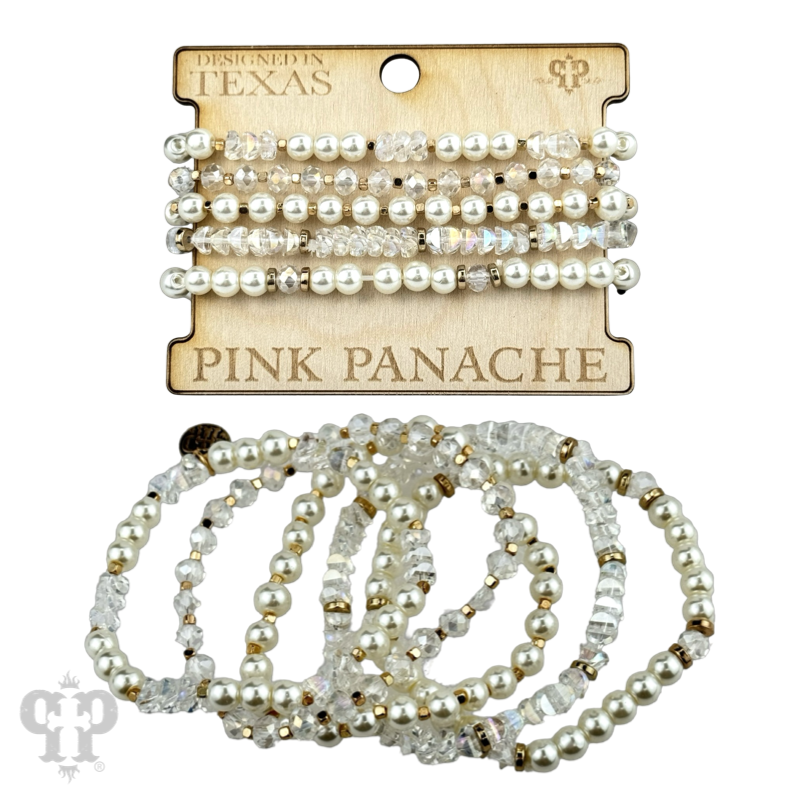 Pearl and faceted bead bracelet stack