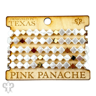 Iridescent pearl clover shape bracelet stack