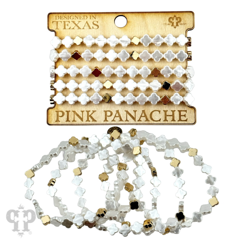 Iridescent pearl clover shape bracelet stack