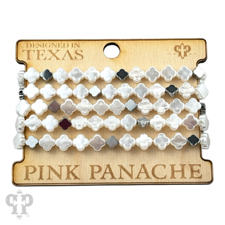 Iridescent pearl clover shape bracelet stack