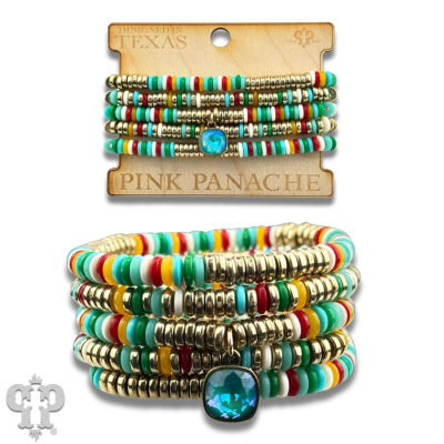Multi-color disc bead bracelet stack, Austrian crystal
