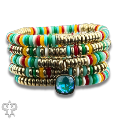 Multi-color disc bead bracelet stack, Austrian crystal