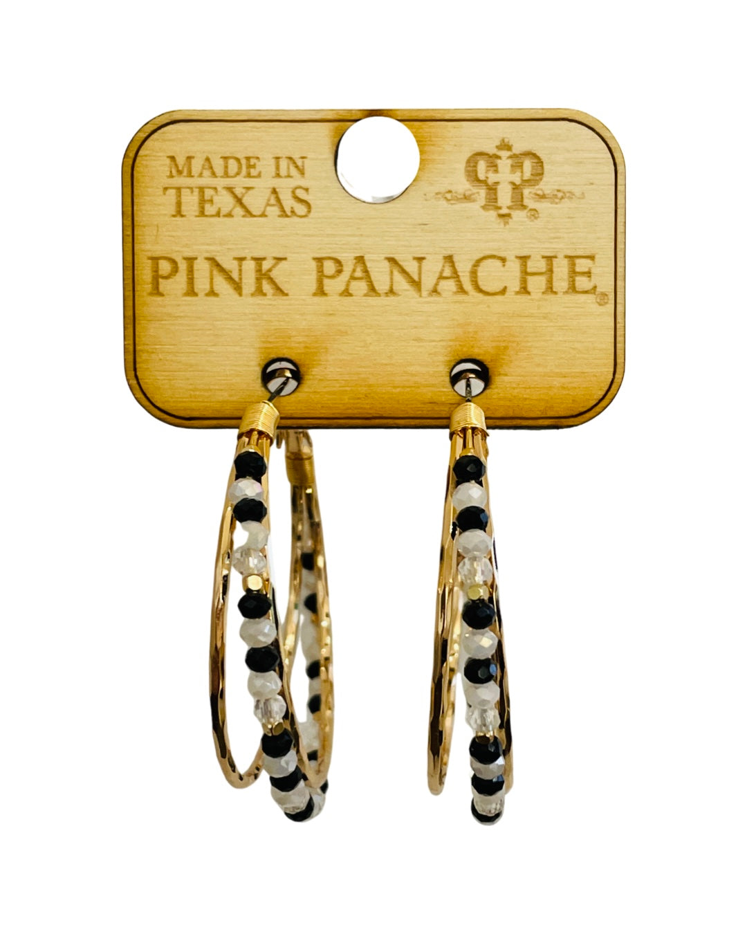 Black and gold bead hoop earring