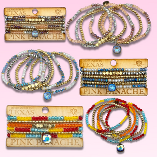 Faceted, round and star bead bracelet stack, Austrian crystal