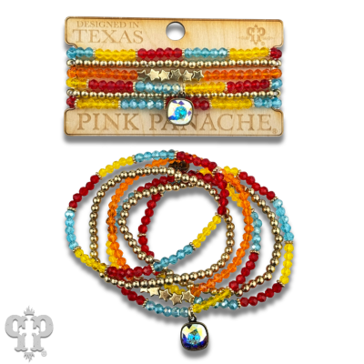 Faceted, round and star bead bracelet stack, Austrian crystal