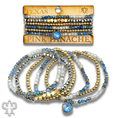 Faceted, round and star bead bracelet stack, Austrian crystal