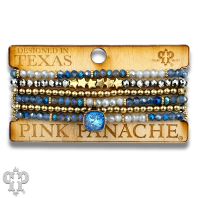 Faceted, round and star bead bracelet stack, Austrian crystal