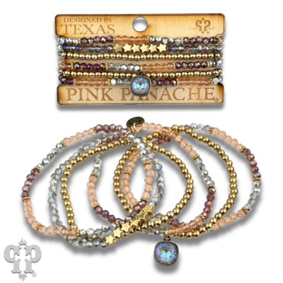 Faceted, round and star bead bracelet stack, Austrian crystal