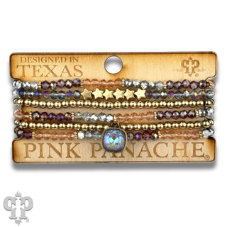 Faceted, round and star bead bracelet stack, Austrian crystal