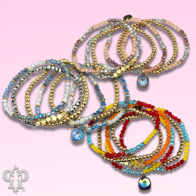 Faceted, round and star bead bracelet stack, Austrian crystal