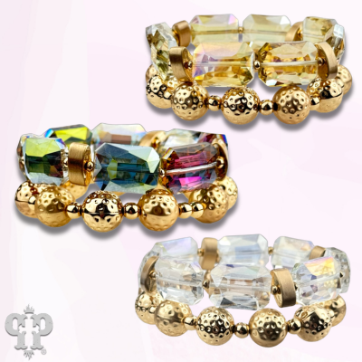 Octagon shape faceted bead bracelet stack