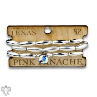 Matte and shiny tube bead bracelet stack with Austrian crystal