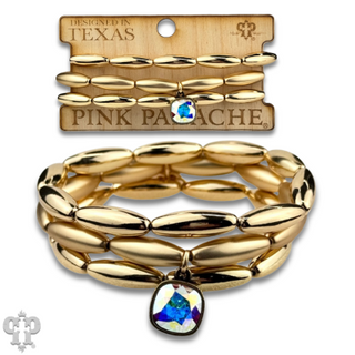 Matte and shiny tube bead bracelet stack with Austrian crystal