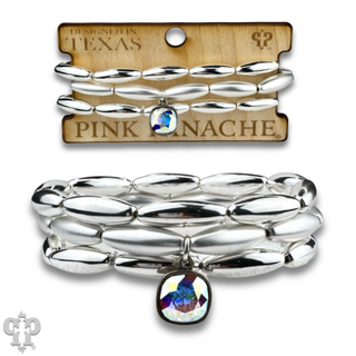 Matte and shiny tube bead bracelet stack with Austrian crystal