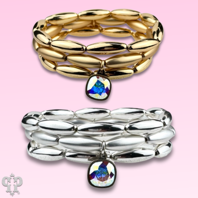 Matte and shiny tube bead bracelet stack with Austrian crystal