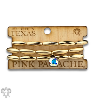 Matte and shiny tube bead bracelet stack with Austrian crystal